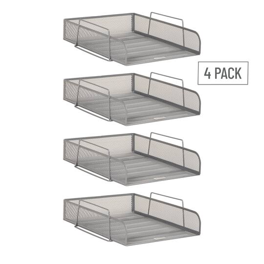 Mind Reader Stackable Paper Tray, Desktop Organizer, File Storage, Office, Metal Mesh, 4 Pcs., SIlver